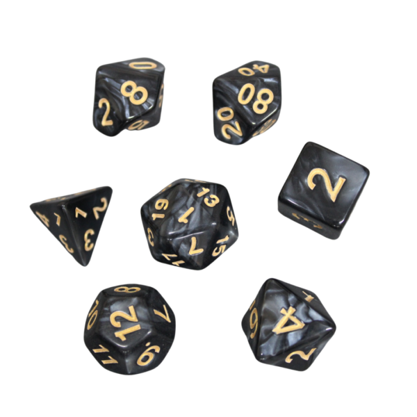 Smoky Black Marbled DND Dice Set, 7 Piece Dice Set, Roll Playing Game Dice with Dice Bag