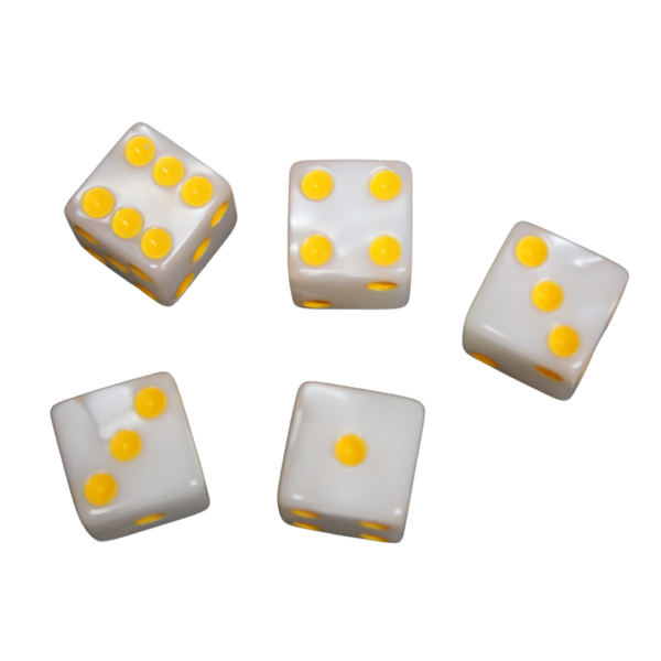 Marble White 16 mm D6 Dice Roll Playing Dices with Yellow Dots