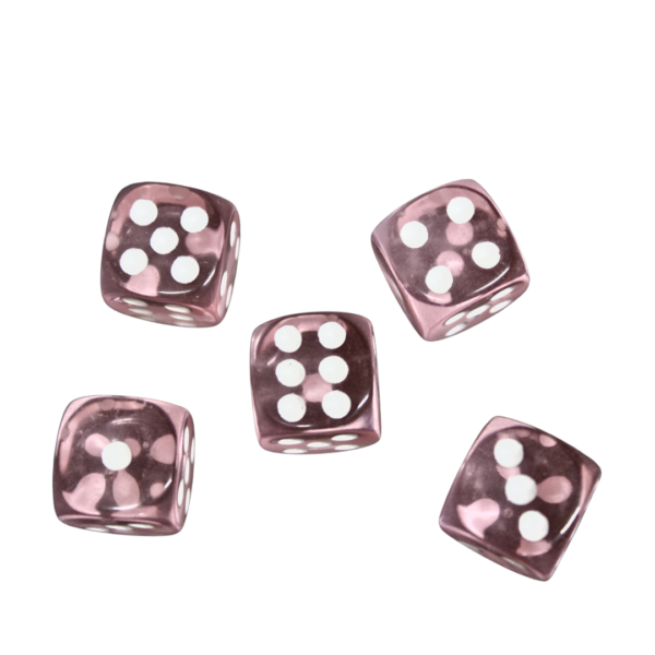 Translucent Light Pink 14 mm D6 Roll Playing Game Dices with White Dots