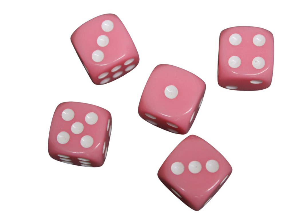 Opaque Light Pink 14 mm D6 Roll Playing Game Dices with White Dots