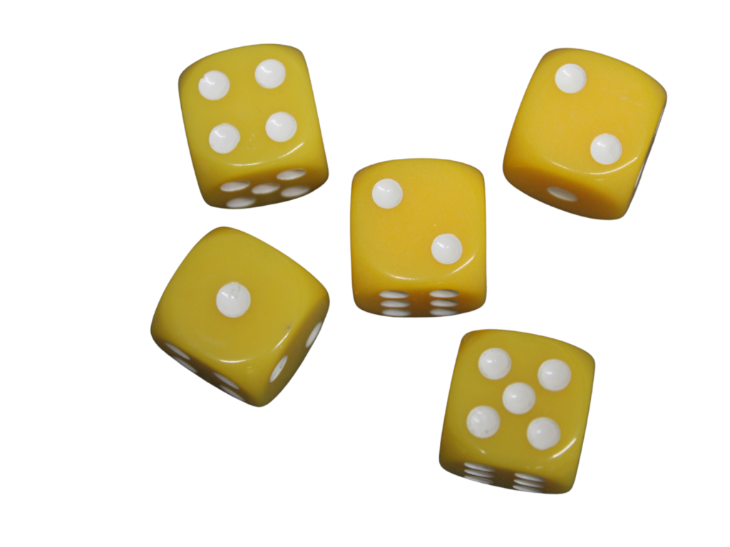 Opaque Yellow 14 mm D6 Roll Playing Game Dices with White Dots