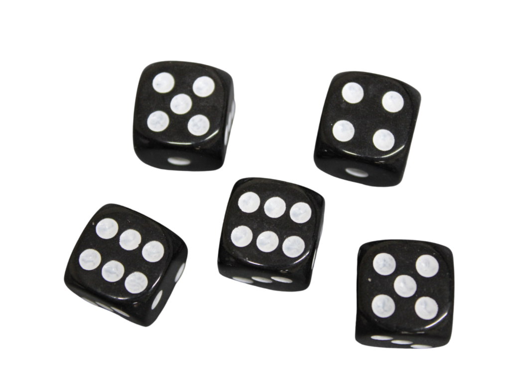 Opaque Black 14 mm D6 Roll Playing Game Dices with White Dots