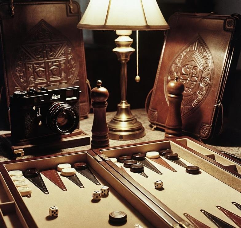 A high-stakes backgammon match captured in exquisite detail, players immersed in strategic precision.
